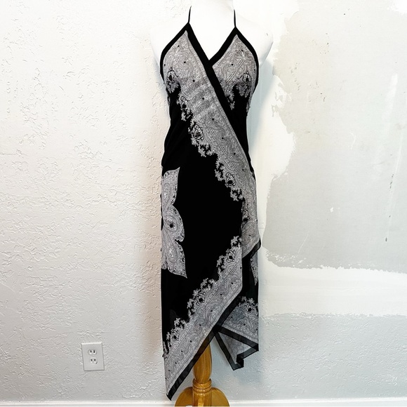 Y2K black and white asymmetrical halter scarf dress size 2. - Picture 4 of 13